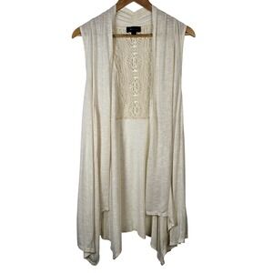 AB Studio Women's Sleeveless‎ Crochet Back Draped Cardigan Oatmeal Size Large